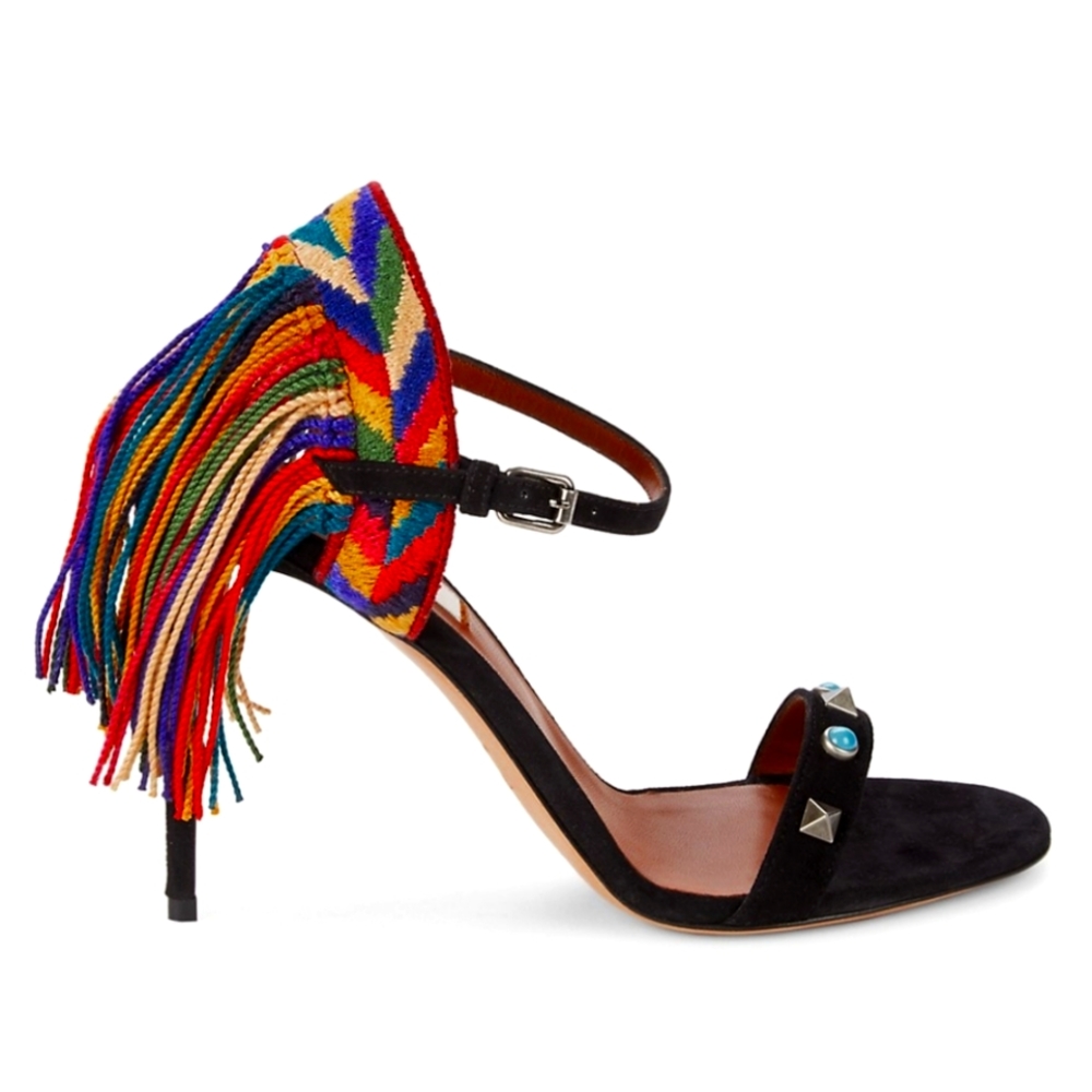 BNIB 🌈 Valentino Garavani Fringe & Bead Ankle-Strap Suede Sandals